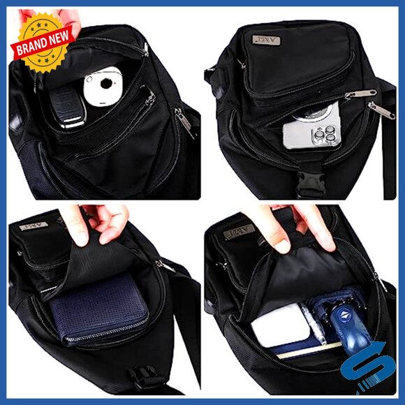Large Nylon Sling Backpack, Adjustable Strap, Multi-Pocket Daypack for Hiking